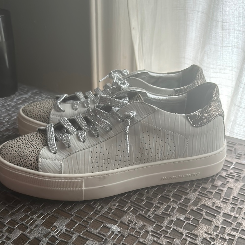 P448 Silver and White Sneakers with Rhinestone Embellishments